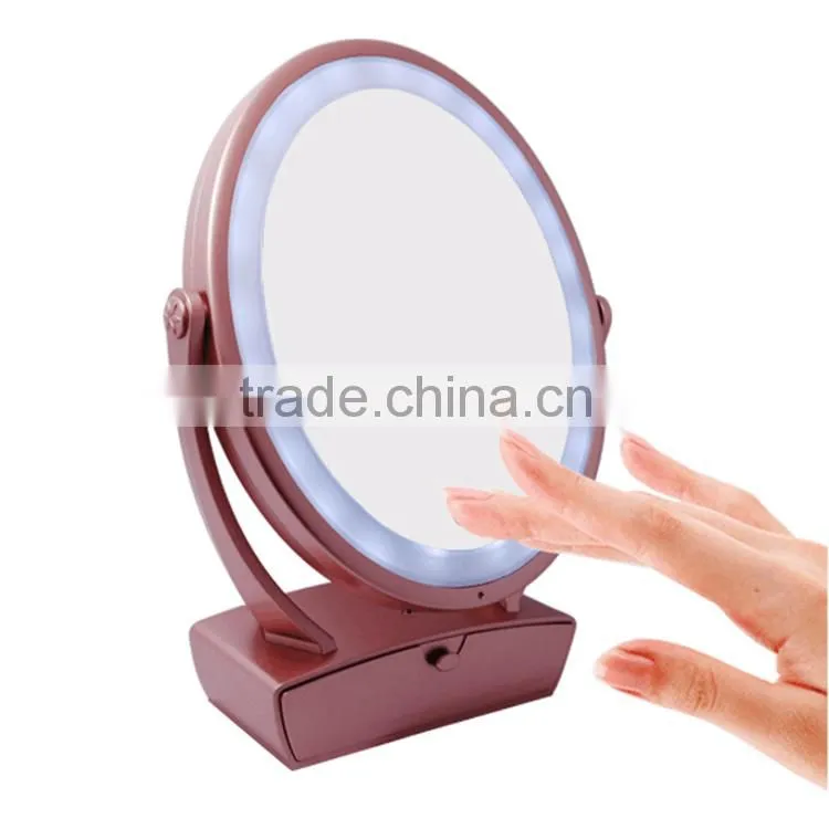 Touch screen lighted dressing table mirror with 5x and 10x magnifying mirror