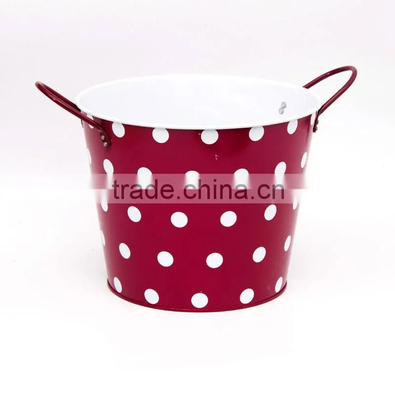 RED BUCKET WITH WHITE SPOTS IRON GARDEN BUCKETS