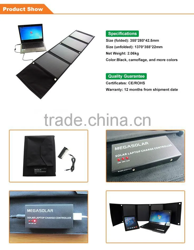 40W Folding Portable Solar Laptop Charger 12V 16V 19V Waterproof for Mobile Phone Multi functional