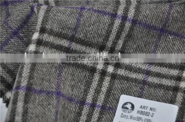 Wholesale wool 50 viscos 50 plaid woolen fabric for winter coats