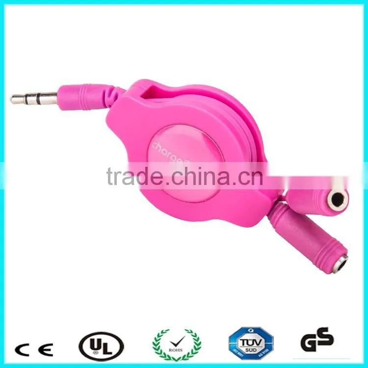 3.5mm male to 3.5mm female aux jack retractable cable