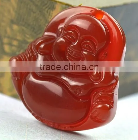 Red Agate Gemstone Tibet Buddhist Laughing Buddha Amulet Pendant