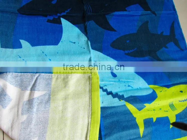 100% cotton ocean blue shark printed beach towel blue ocean beach towel