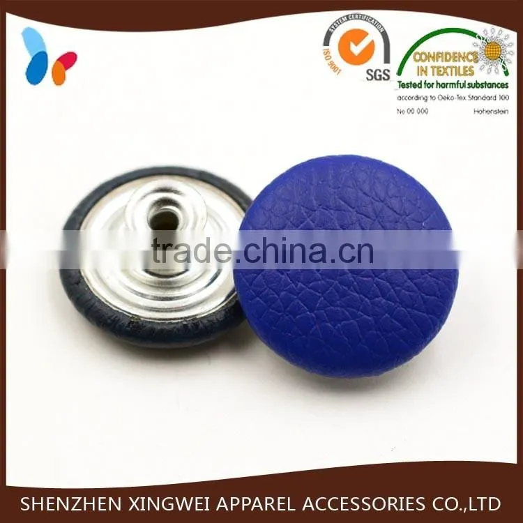metal jeans button covered genuine blue leather