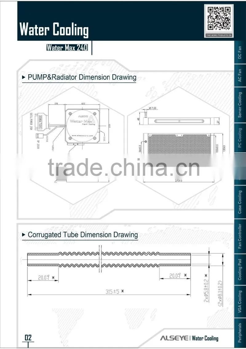 Alseye AA0204 manufacture 2 x 120m Fans pc water cooling MAX240 liquid cpu cooler