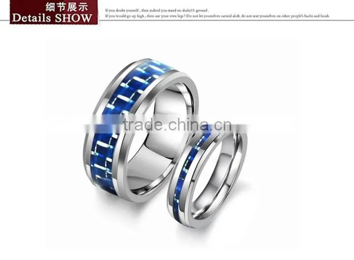 KSTONE 2015 New Fashion Blue Carbon Fiber inlay Tungsten Ring,Tungsten Couple Wedding Rings
