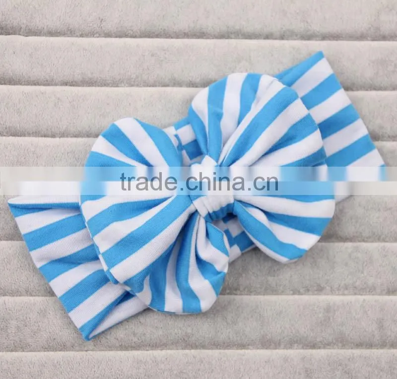 Hot-selling big cotton stripe hair bow headwrap,cotton hair bow with headband for babygirl