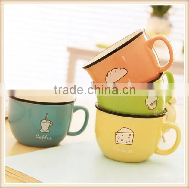 ceramic colorful soup bowl with black rim bowl