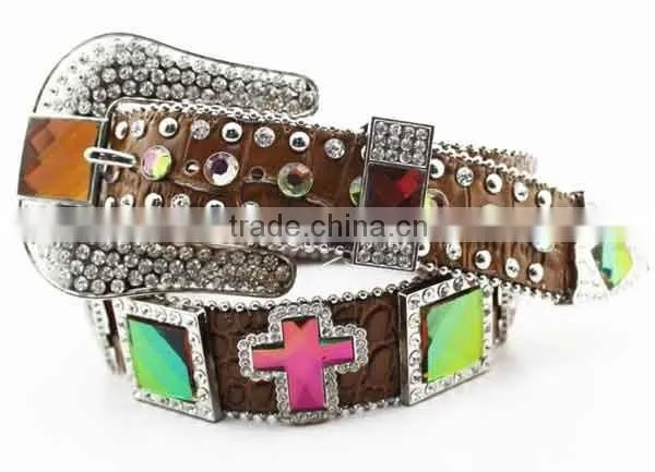 Bride Colorful Rhinestone Crystal Croc Embossed Western Cowgirl Belts