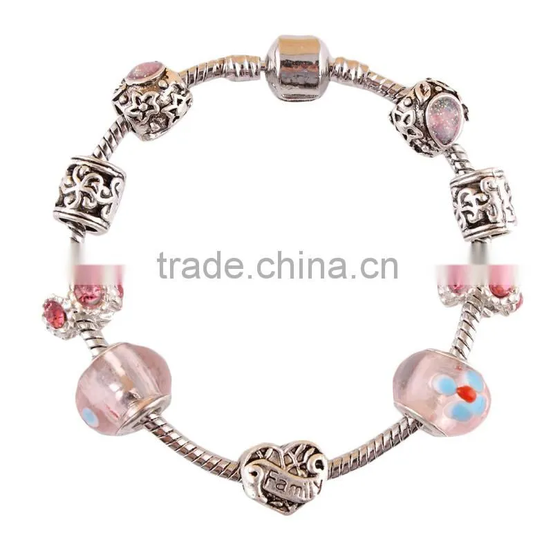 Fashionabe custom design european beads metal charm bracelets for women
