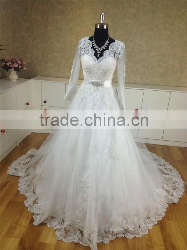 New Model backless long sleeve lace wedding dresses 2014
