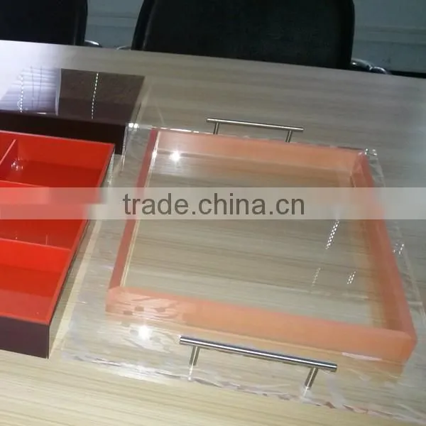 OEM/ODM silk screen factory multi function acrylic serving tray with metal handle