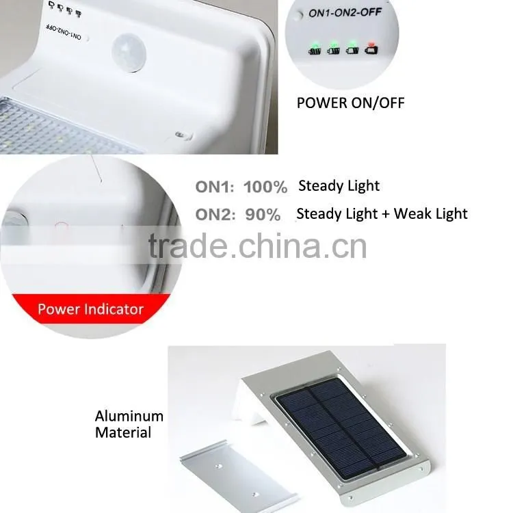 35 led aluminum pad ip65 380LM PIR sensor + Light control+weak light solar led outdoor wall light