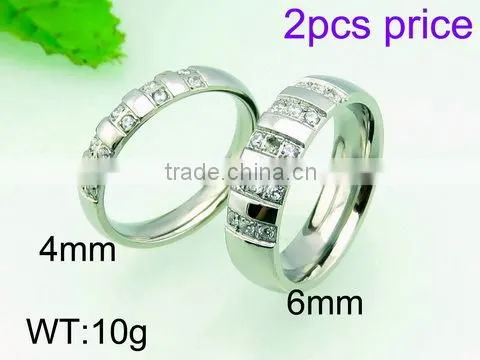 2015 new beautiful steel color crystal rings stainless steel ring love ring