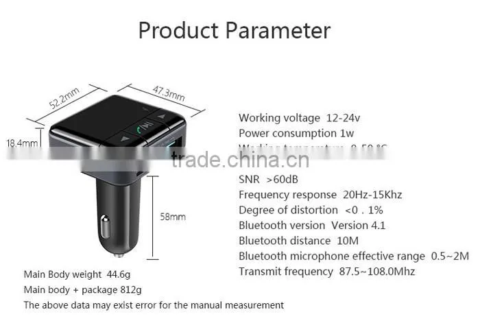 BC12 Dual USB Car Charger Bluetooth FM Transmitter Kit with APP Function, Support LCD Display / TF Card Music Play / Hands-free