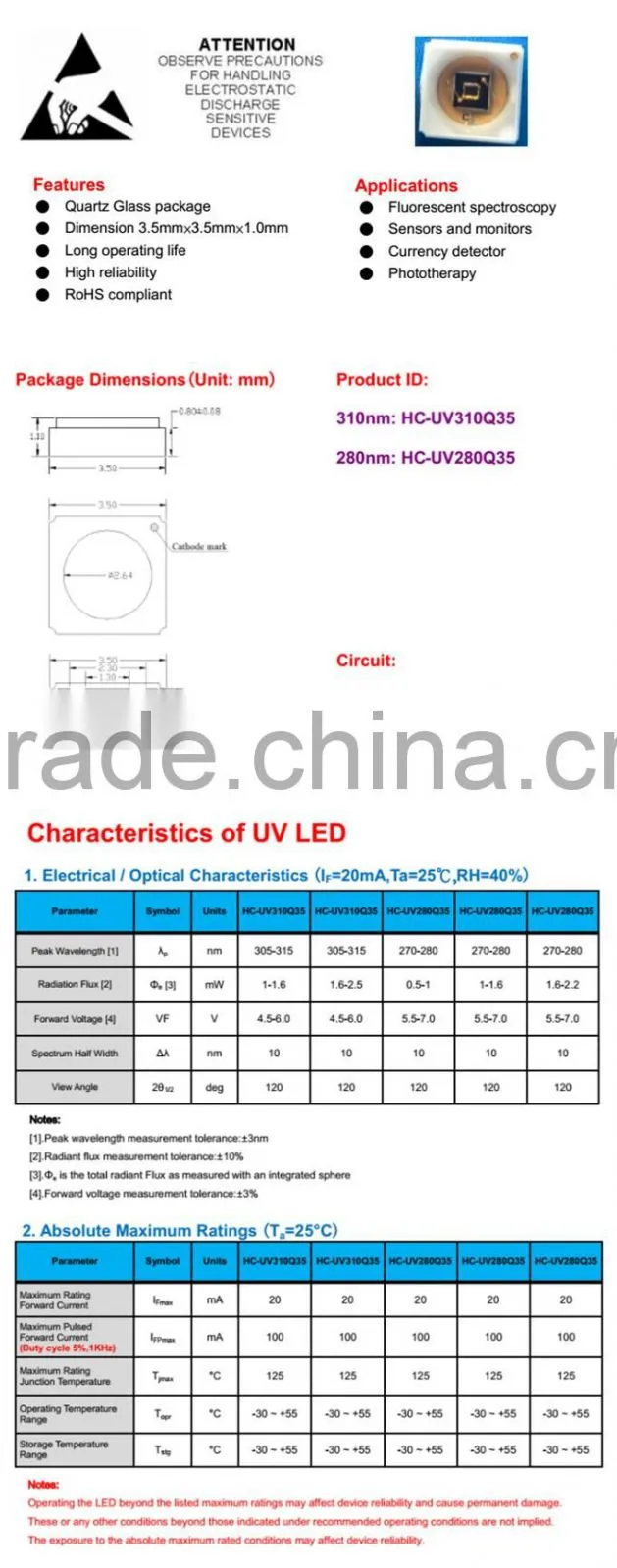 Factory Price Deep 265nm 275nm Germicidal UVC LED For UV Sterilizer