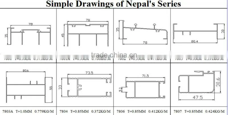 Nepal series aluminium profiles for doors and windows aluminium section