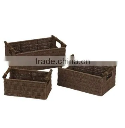 Walnut finish rattan laundry basket wholesale