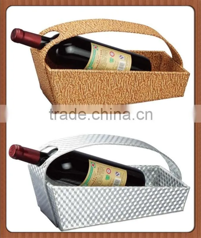 Hot Sales! Christmas gift faux leather storage basket with 2 pockets, household laundry basket, hotel supplies wine basket