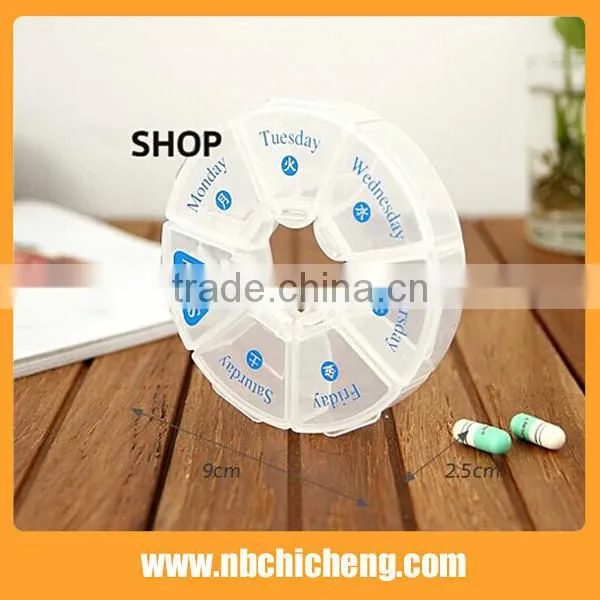 Hot selling 7 days/One week Round Plastic Pill Box