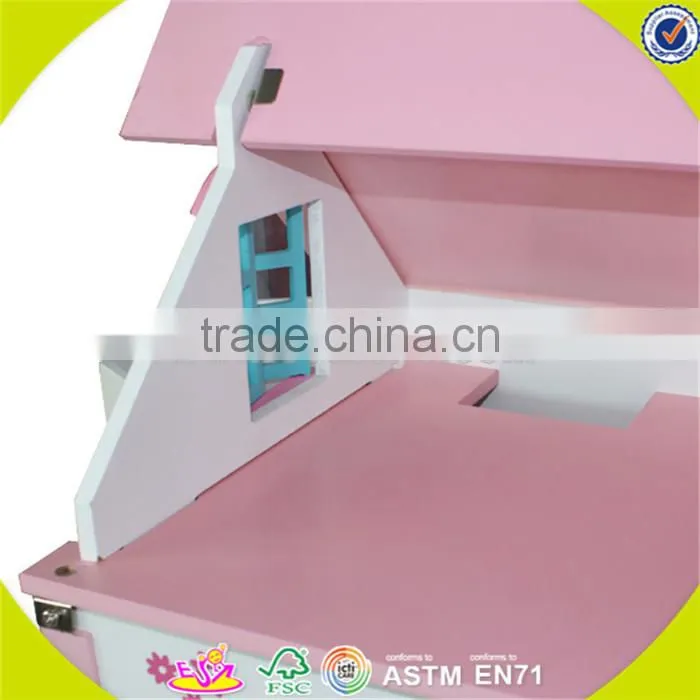 Wholesale kids beautiful wooden dollhouse miniatures fashion baby wooden dollhouse toy W06A030