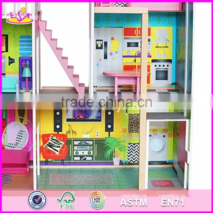 2017 Best gift set luxurious wooden kids doll house with furniture W06A246