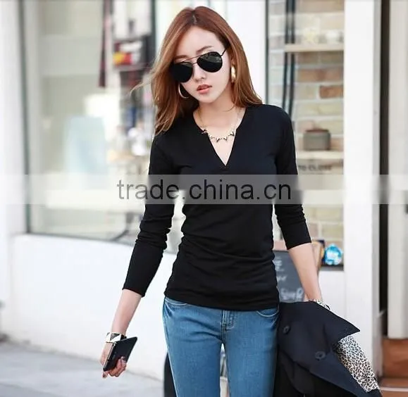 FASHION WOMEN V NECK CASUAL LONG SLEEVE T SHIRT TOPS