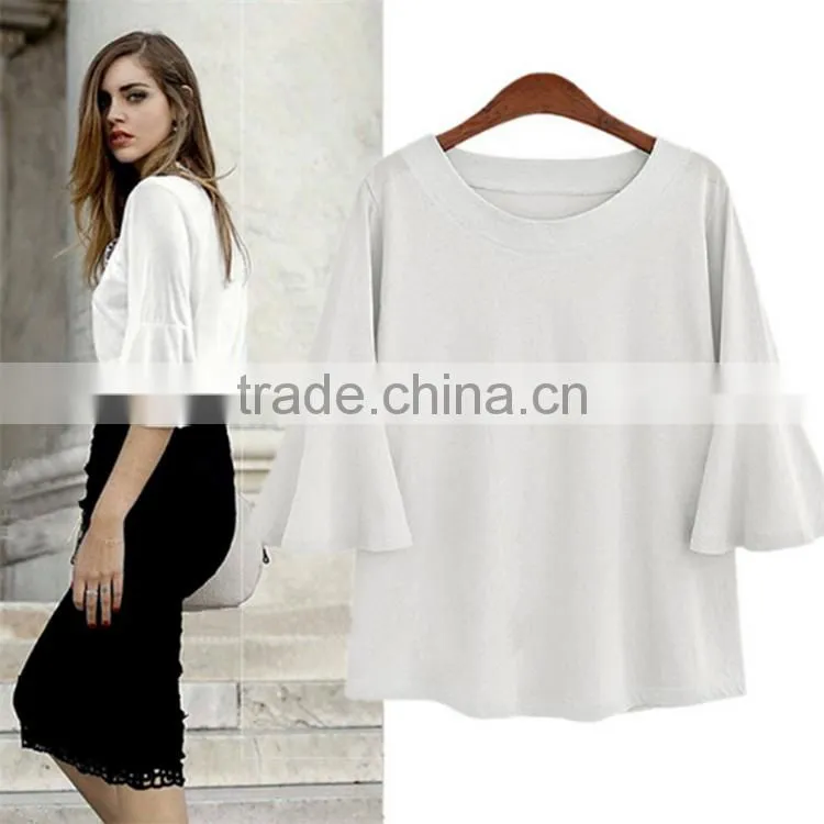 2017 latest popular women's clothing lady Casual wear t-shirt Big size solid color round neck collar clothing