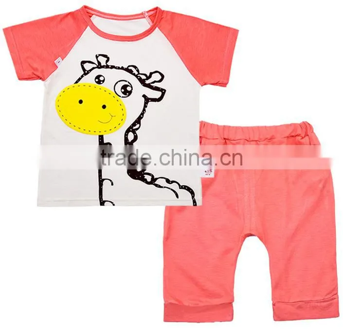oem factory nice baby boys girls 2 piece knit summer printing clothes set
