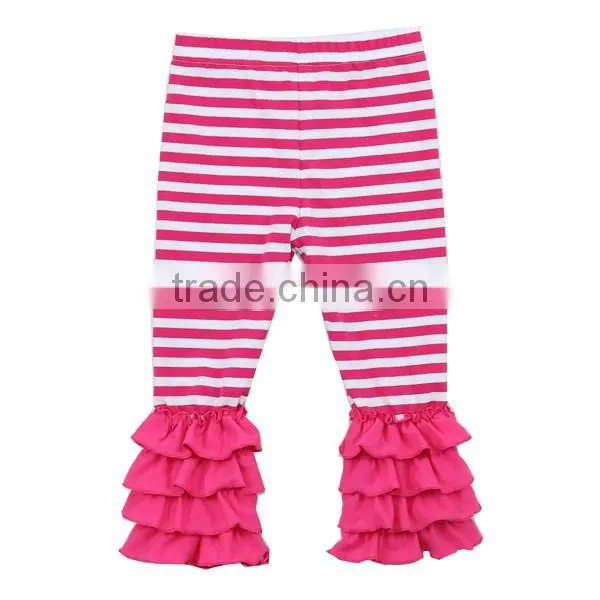 2017 Spring fashion valentine's day icing pants wholesale cotton triple ruffle baby leggings pants