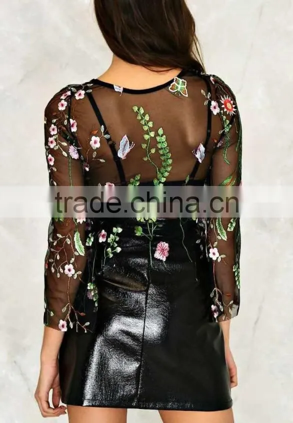 Runwaylover 107 Ladies 2017 Summer Lace Embroidery Transparent Blouse