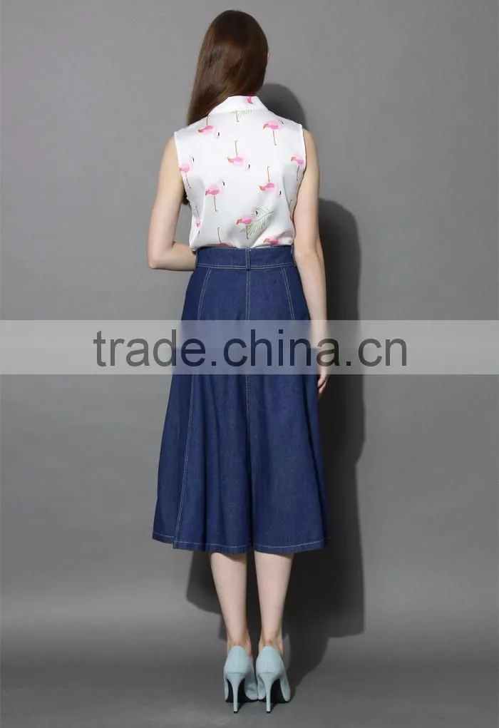 100%Cotton belt loops waist sexy jean skirt women A-line denim skirt 2016