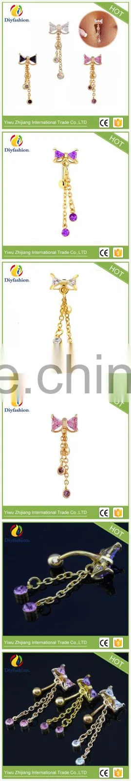 Fashion Body Piercing Navel Rings Zircon Bowknot Belly Button Rings