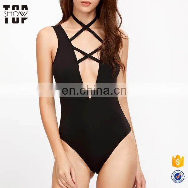 Oem product one piece bodysuit women cotton mesh trim lace bodysuit tops