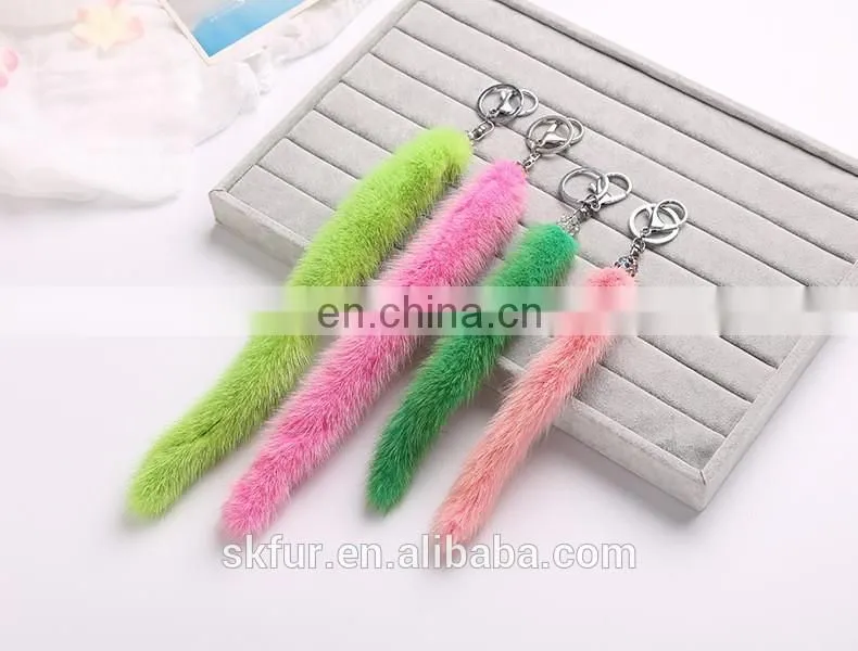 Multicolor and smooth real mink fur fairy tail keychain