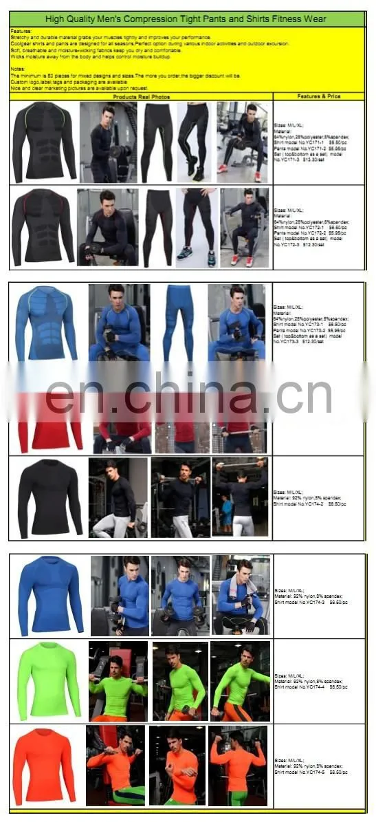 Men's Compression Clothing Gym Wear Base Layer Tights Long Pants Tank Tops T-Shirts