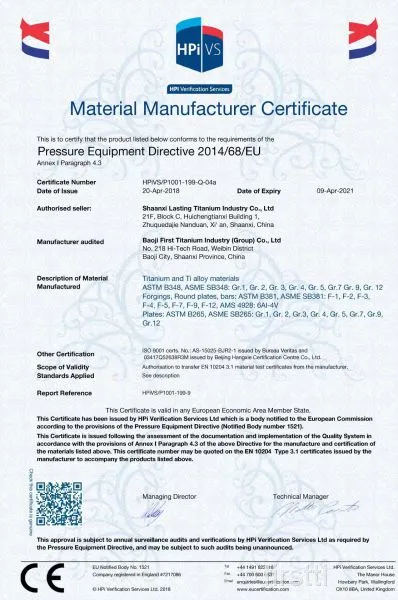 PED Pressure Euipment Certification