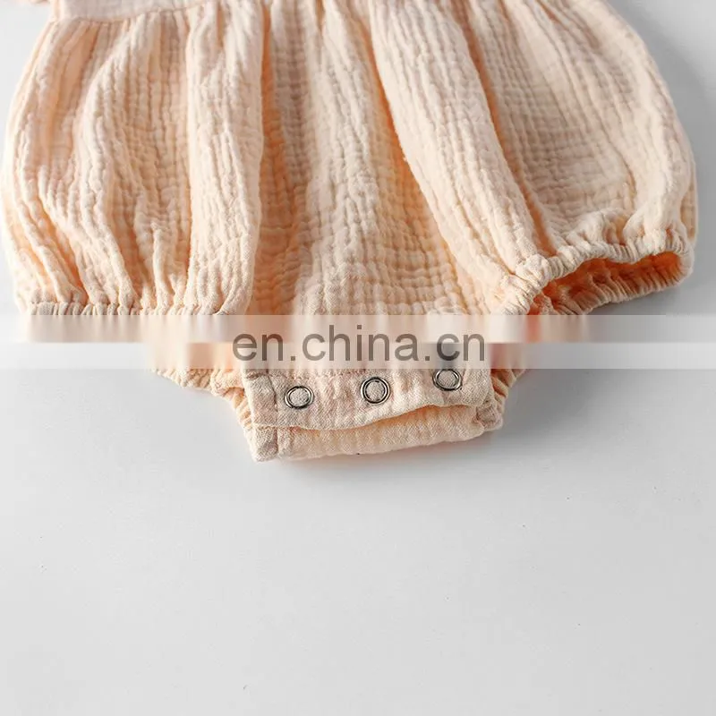 Newborn Baby Jumpsuit Rompers Short Sleeve Linen Plain Baby Rompers