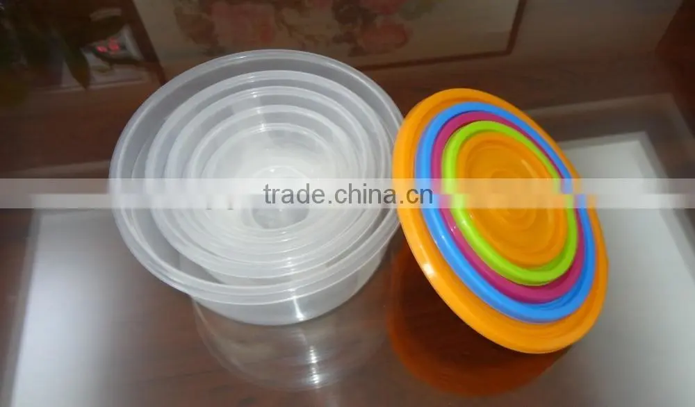 Popular 5 pcs set round plastic food storage container / plastic food storage box