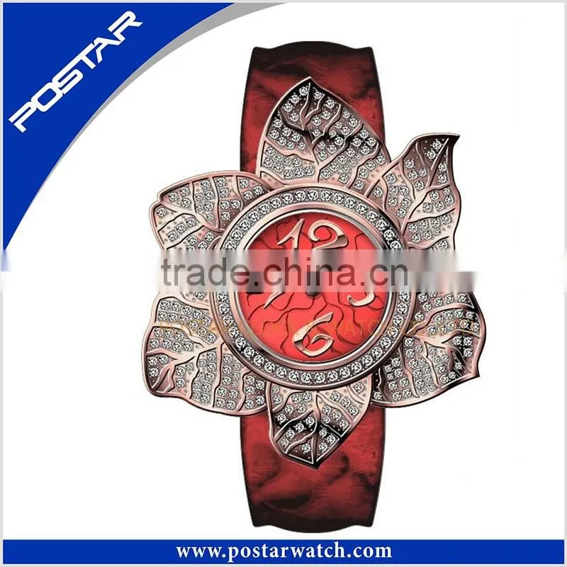 Fashion Ladies Women Flower Shape Rhinestone Jewelry Analog Quartz Wrist Watch