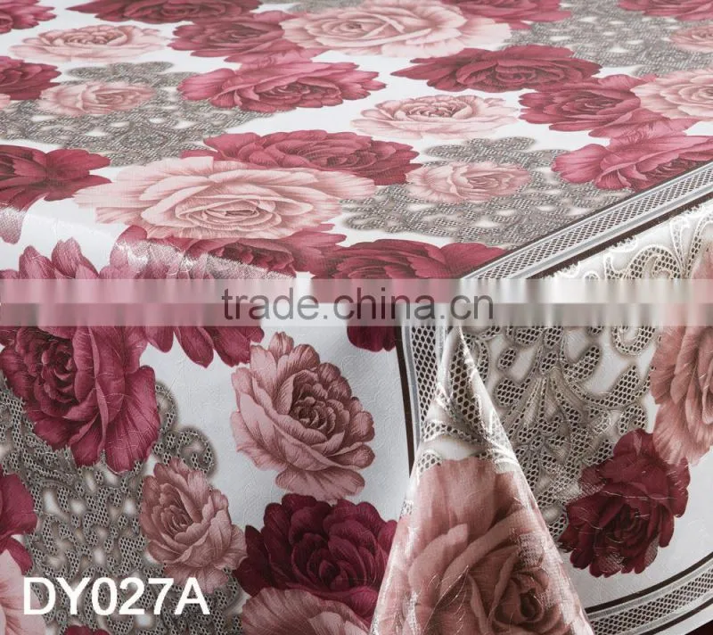 # DY027A WHOLESALE ROSETTEindia style yarn home decor PVC tablecloths made in china alibabaGOLDEN TRANSFER TABLECLOTH