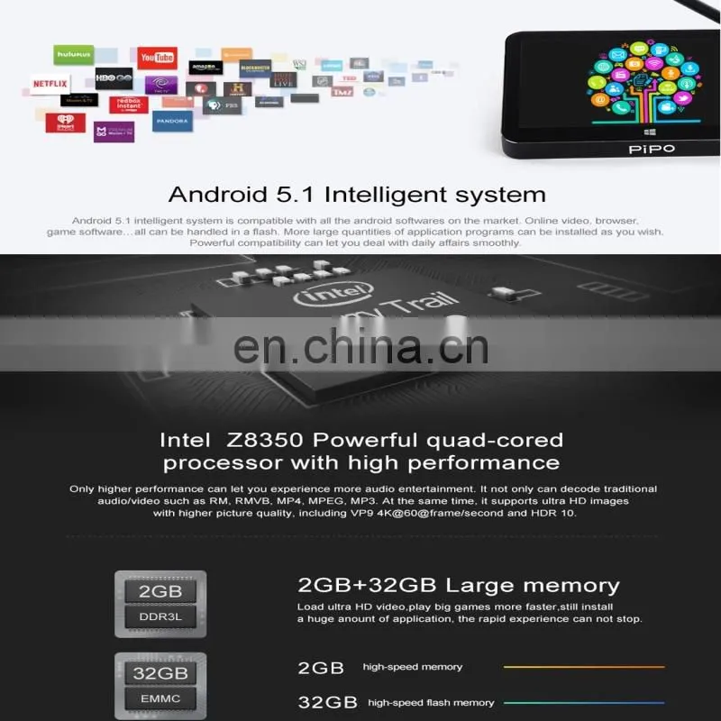 PiPo X11 Win 10 Mini PC Quad Core 1.92GHz 2GB+32GB Full HD 9 inch IPS