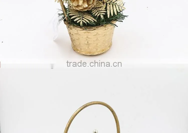 Gold Mini Christmas Tree With XMAS Gift Box And Balls Pendant For Home Decoration