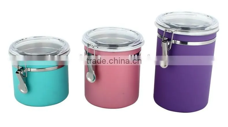 3pcs colorful stainless steel canister jar sets/kitchen Storage jars/ tea tin see through lid