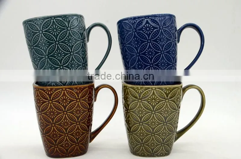 stoneware mugs embossed