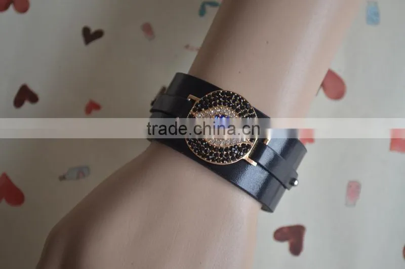 Rhinestone Metal Jewelry Slided DIY Leather Wrist Bands Bracelet