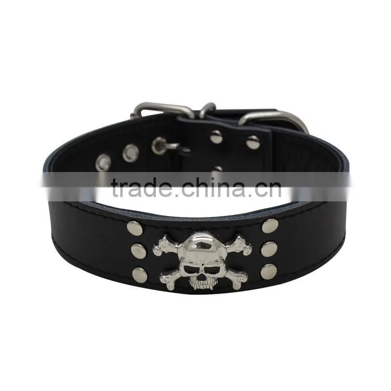Wholesale skulls decorate real cowhide pet collars rivet dog collar
