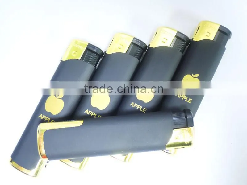 Rubber surface electronic windproof butane gas lighter with led torch