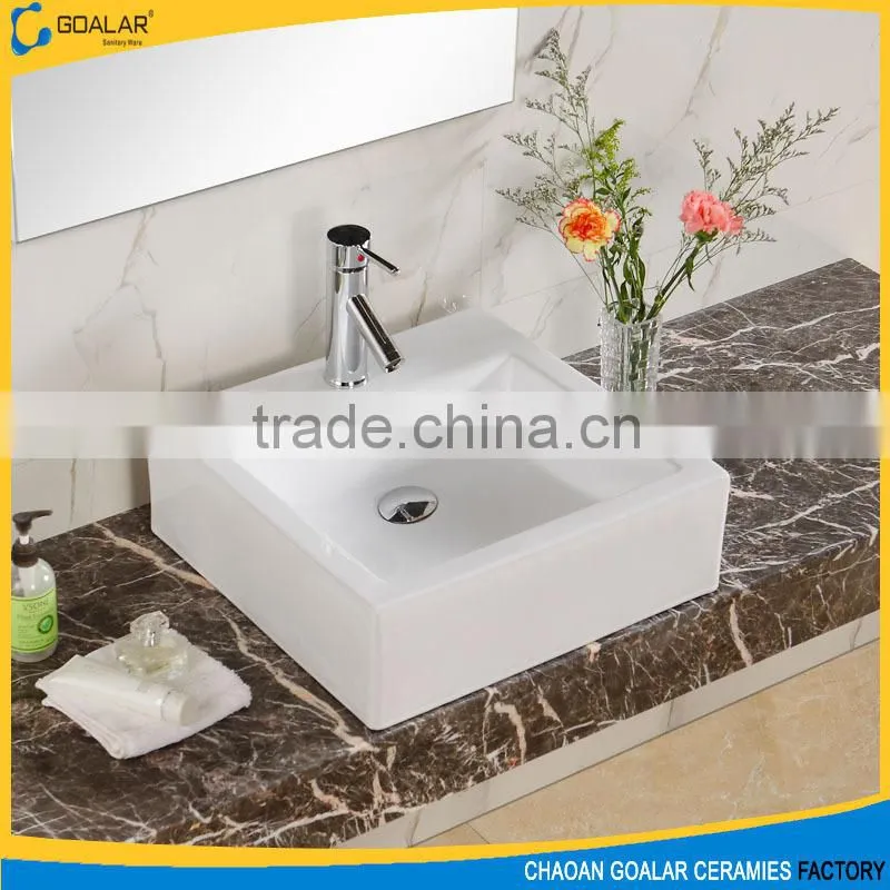 One faucet hole smooth corner square ceramic art basin