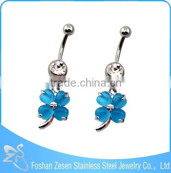 Hypoallergenic women dangling clover belly ring fashion crystal banana piercing